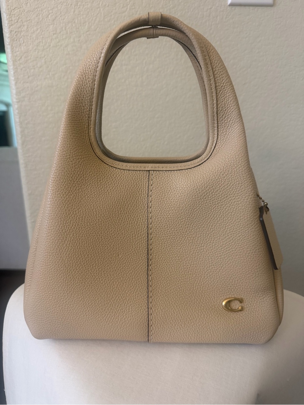 Lana 23 Coach Pebbled Leather Top-Handle Bag in Beige With Strap
